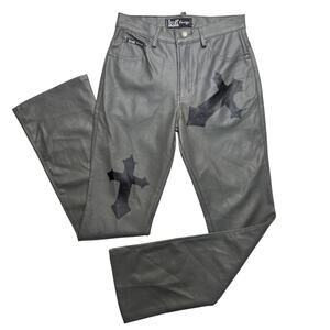 L.E.I. Energy Vintage Women's Metallic Silver Pants Black Cross Flare Leg 3 XS